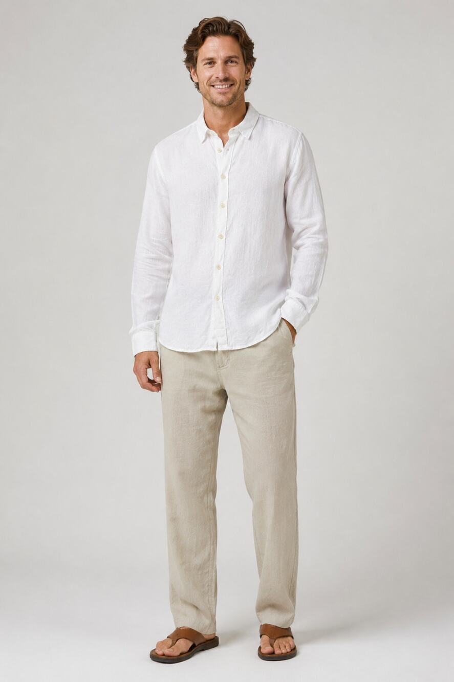 Flax Mens Linen Long Sleeve Button Front Collared Shirt Size Small White New